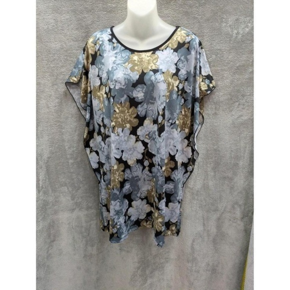 Cottagecore Tunic Womens Large Stretch Knit Flutter Sleeve‎ Floral Dark Feminine